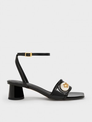 Charles & Keith Pearl-Embellished Lack Sandalen Absatz Schwarz | 158GYUIPJ