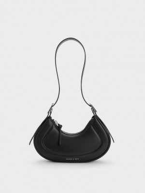 Charles & Keith Petra Curved Schultertaschen Schwarz | 097PQONKV