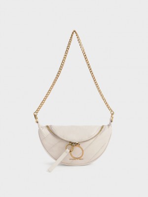 Charles & Keith Philomena Wrinkled-Effect Half-Moon Crossbody Taschen Weiß | 948DTWLPN