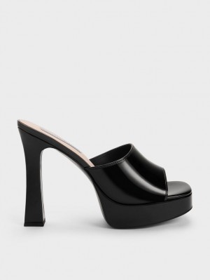 Charles & Keith Plattform Block Heel Mules Schwarz | 247ODGMSA