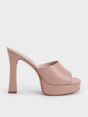 Charles & Keith Plattform Block Heel Mules Beige | 170EYTNVP