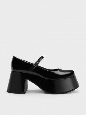 Charles & Keith Plattform Mary Jane Schuhe Schwarz | 140KGOTDN