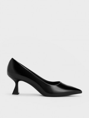 Charles & Keith Pointed-Kappe Flare Heel Pumps Schwarz | 459HGQUEI