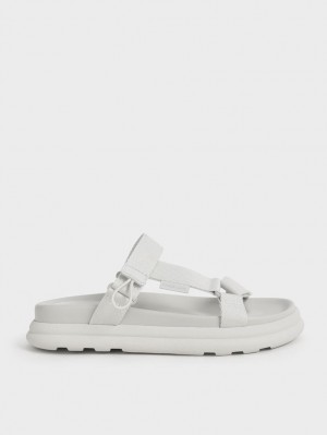 Charles & Keith Polyester Klettverschluss Riemen Sports Plateausandalen Weiß | 659VUZLST