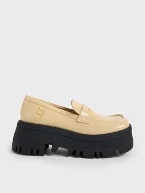 Charles & Keith Rainier Chunky Plattform Penny Halbschuhe Gelb | 026IOBYFQ