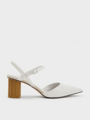 Charles & Keith Rattan Block Heel Pumps Weiß | 836SCBZMY