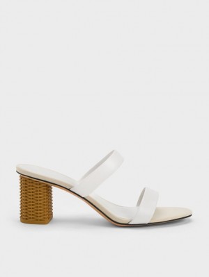 Charles & Keith Rattan Block Sandalen Absatz Weiß | 634MBPUDT