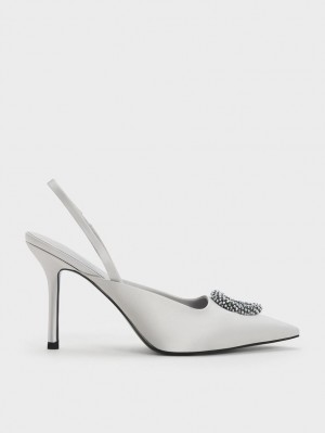 Charles & Keith Recycled Polyester Beaded Circle Slingback Pumps Silber | 508WILXPN