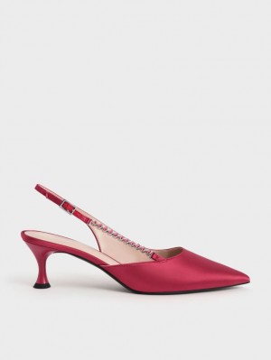 Charles & Keith Recycled Polyester Gem-Riemen Slingback Pumps Rot | 641BVOURC