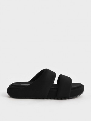 Charles & Keith Recycled Polyester Gepolstert Rutschen Sie Sandalen Schwarz | 089VJITOB