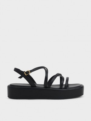 Charles & Keith Riemchen Gepolstert Plateausandalen Schwarz | 975DMLNQC