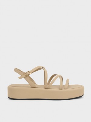 Charles & Keith Riemchen Gepolstert Plateausandalen Beige | 307ZEOMQD