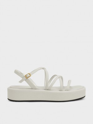 Charles & Keith Riemchen Gepolstert Plateausandalen Weiß | 486JGBYMK