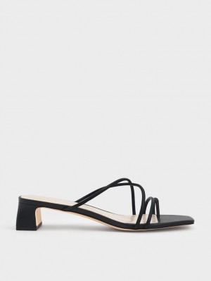 Charles & Keith Riemchen Kappe Ring Sandalen Absatz Schwarz | 621BCKQOT