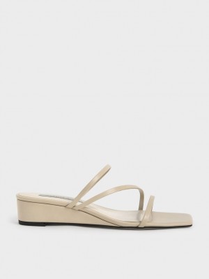 Charles & Keith Riemchen Wedge Mules Beige | 148ZQWHCS