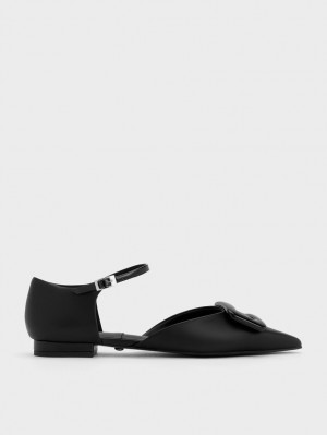 Charles & Keith Rosalie Leder D'Orsay Flache Schuhe Schwarz | 075YKOIDP