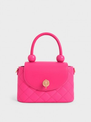 Charles & Keith Round Gesteppt Top Handtasche Fuchsie | 932JMTZRI