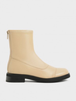 Charles & Keith Round Kappe Zip-Up Stiefeletten Beige | 078NXIYZB