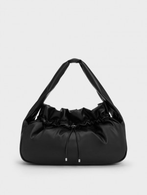 Charles & Keith Ruched Hobo Tasche Schwarz | 930VSZRIG