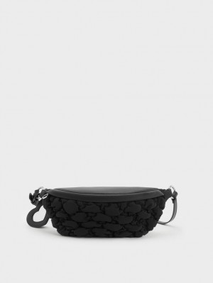 Charles & Keith Ruched Nylon Bum Gürteltasche Schwarz | 049RIVHXB