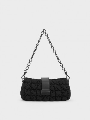 Charles & Keith Ruched Nylon Chain Handtasche Schwarz | 408YHPLCX