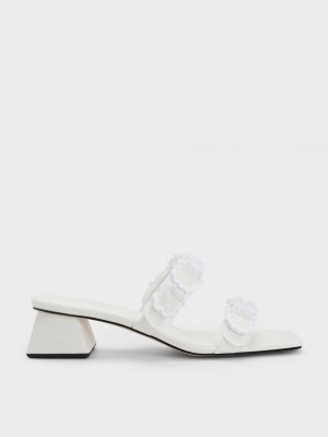 Charles & Keith Ruffled Baumwoll Absatz Mules Weiß | 670UQPSOX