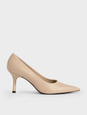 Charles & Keith Sculptural Heel Pointed-Kappe Pumps Beige | 310TUKRXS