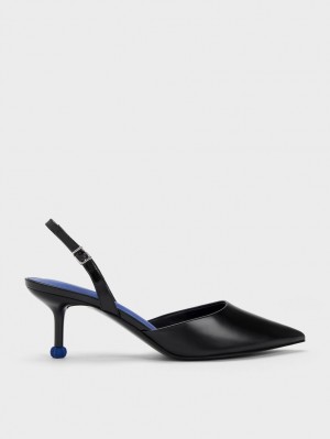 Charles & Keith Sculptural Heel Slingback Pumps Schwarz | 579ATCQFZ