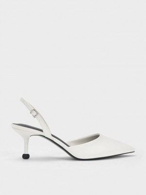 Charles & Keith Sculptural Heel Slingback Pumps Weiß | 405DNGBMQ