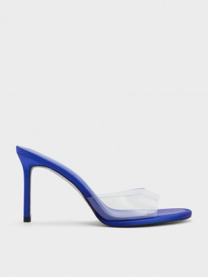 Charles & Keith See-Through Cylindrical Heel Mules Blau | 971ZGRMBD