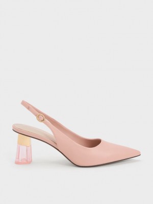 Charles & Keith See-Through Trapeze Heel Slingback Pumps Rosa | 135PJACRX