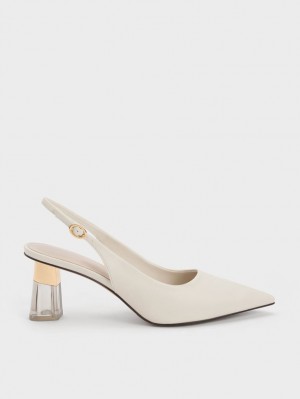 Charles & Keith See-Through Trapeze Heel Slingback Pumps Weiß | 693GVFMBT