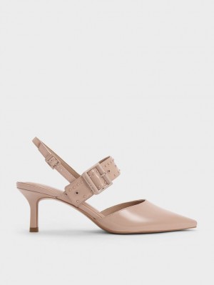 Charles & Keith Sepphe Grommet Lack Slingback Pumps Beige | 018OSRIGA