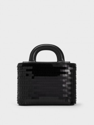 Charles & Keith Sequinned Double Handle Tragetaschen Schwarz | 025AWXQVP