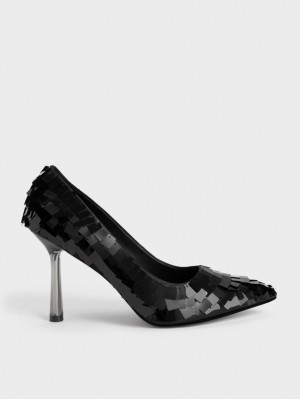 Charles & Keith Sequinned Stiletto Heel Pumps Schwarz | 302VIQYTM