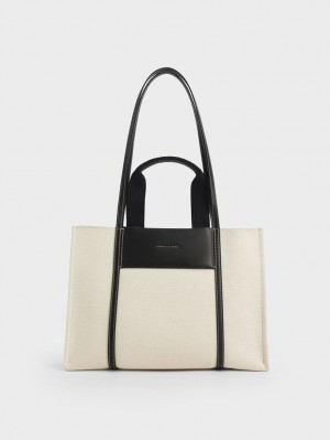 Charles & Keith Shalia Canvas Tragetaschen Weiß | 721KJIWBM