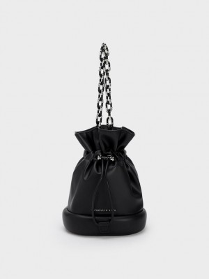 Charles & Keith Shiloh Drawstring Bucket Tasche Schwarz | 796WXVMZT