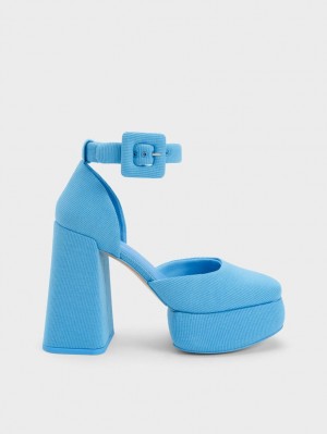 Charles & Keith Sinead Woven Buckled D'Orsay Plattform Pumps Blau | 534TNJIRK