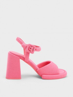 Charles & Keith Sinead Woven Trapeze Heel Buckled Sandalen Absatz Rosa | 167ORTVFQ