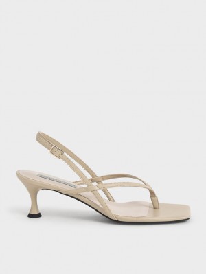 Charles & Keith Slingback Tanga Sandalen Absatz Beige | 605ZBHLUM