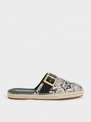 Charles & Keith Snake-Print Buckled Espadrilles Mules Beige | 683UPJZDR