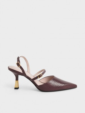 Charles & Keith Snake-Print Double Riemen Slingback Pumps Braun | 928BJGCMS