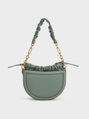 Charles & Keith Solange Ruched Chain Handle Crescent Tragetaschen Olivgrün | 204RVNETO