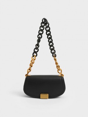 Charles & Keith Sonnet Two-Tone Chain Handle Schultertaschen Schwarz | 867UAQXZS