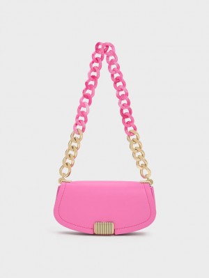 Charles & Keith Sonnet Two-Tone Chain Handle Schultertaschen Rosa | 298JALWZB