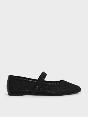 Charles & Keith Spitze & Mesh Mary Jane Ballerinas Schwarz | 917JYTXIP