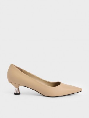 Charles & Keith Spool Heel Pumps Beige | 507GMDACS