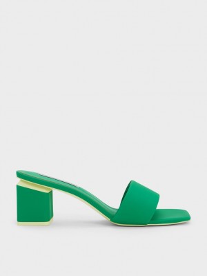 Charles & Keith Square Block Heel Mules Grün | 081JLEOZY