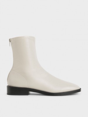 Charles & Keith Square Kappe Zip-Up Stiefeletten Weiß | 509CAOGVK