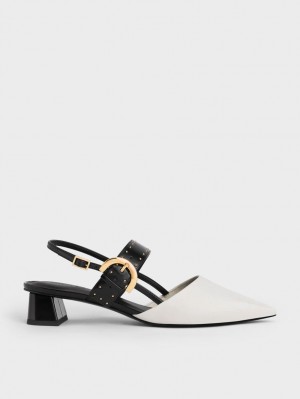 Charles & Keith Studded Buckled Slingback Pumps Weiß | 764RIBOXC